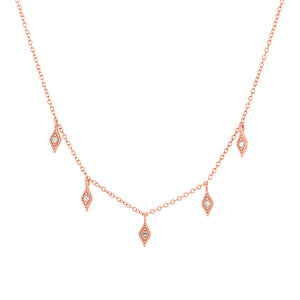 14k Rose Gold, Diamond, Triangle Drops Necklace