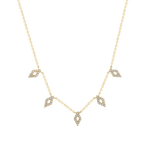 14k Yellow Gold, Diamond, Five Rectangle Necklace