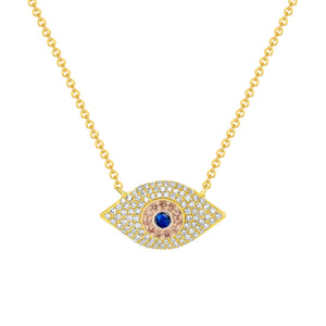 14K Yellow Gold,  Black & White Diamond, Evil Eye Necklace