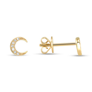 14k Yellow Gold, Diamond, Half Moon Earring