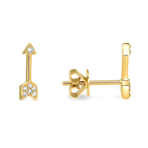 14k Yellow Gold, Diamond , Arrow Shaped Post Earring