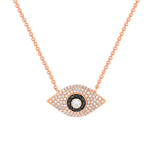 Black & White Diamond, Evil Eye Necklace 14k