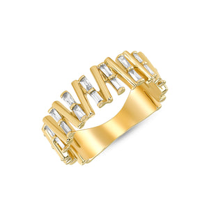 14k Yellow Gold, Diamond, Line Connected Ring