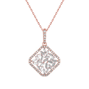 14k Rose Gold,Diamond, Square Grainy Center Necklace