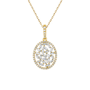 14k Yellow Gold,Diamond, Oval Grainy Necklace