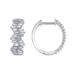 14k White Gold, Diamond, ZigZag Stacked Earring