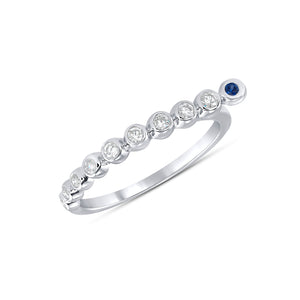 14k White Gold, Diamond,Round Extended Blue Ending Ring