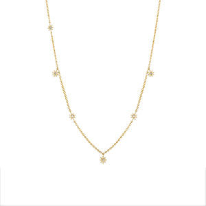 14k Yellow Gold, Diamond, Hanging Stars Necklace