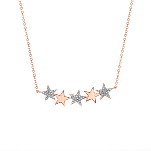 Rose Gold Diamond  Sparkling Star Necklace 14k