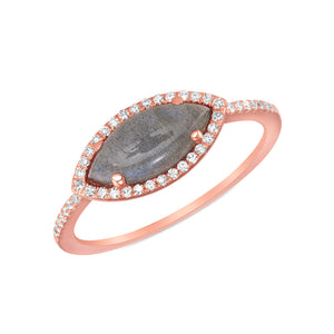 Labradorite and Diamond Ring 14k Rose Gold