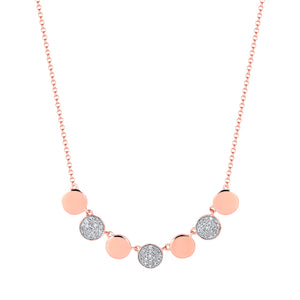 Rose gold Diamond, Alternate Micro Pave Circles Necklace14k