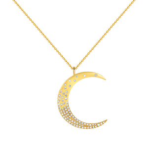 14K Yellow Gold, Diamond, Moon Necklace