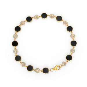 14K Yellow Gold, Alternate Diamond & Black Onyx Bracelet