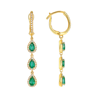 Emerald  Pear shape  Drops Earrings 14k
