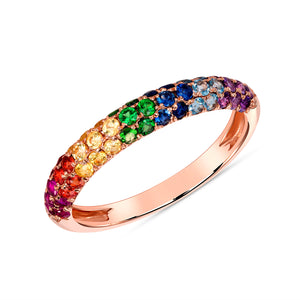 14K Rose Gold, Three Layers Multi Color Sapphire Band