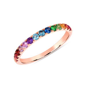 14K Rose Gold, Diamond, One Row Multi Color Sapphire Band