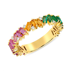 14K Yellow Gold, Multi Color Sapphire Fashion Band