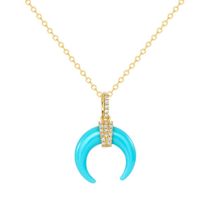 14K Yellow Gold, Diamond, Turquoise Horn Necklace