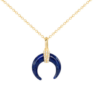 14K Yellow Gold, Diamond, Lapis Horn Necklace