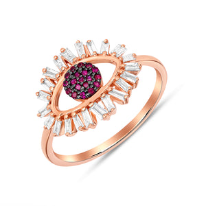 14K Rose Gold, Diamond, Evil Eye Ruby Ring