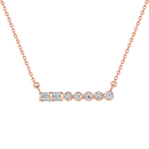 Rose Gold, Diamond, Baguette  & Round Diamonds Necklace 14k