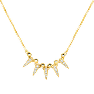 14K Yellow Gold, Diamond, Five Stations Spikes Necklace