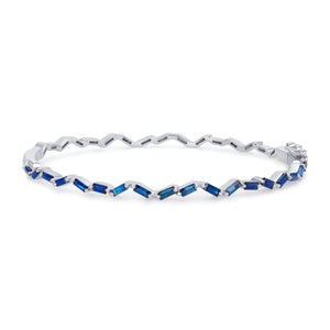 14K White Gold, Blue Sapphire Zigzag Bangle