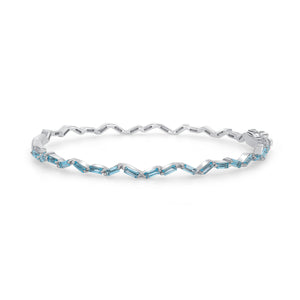 14K White Gold, Fancy Shape Blue Topaz Zigzag Bangle