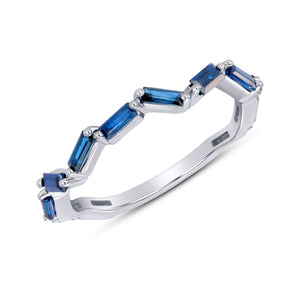 14K White Gold, Blue Sapphire Zigzag Band