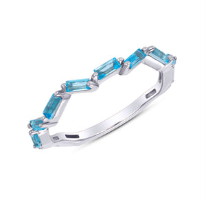 14K White Gold, Fancy Shape Blue Topaz Zigzag Band